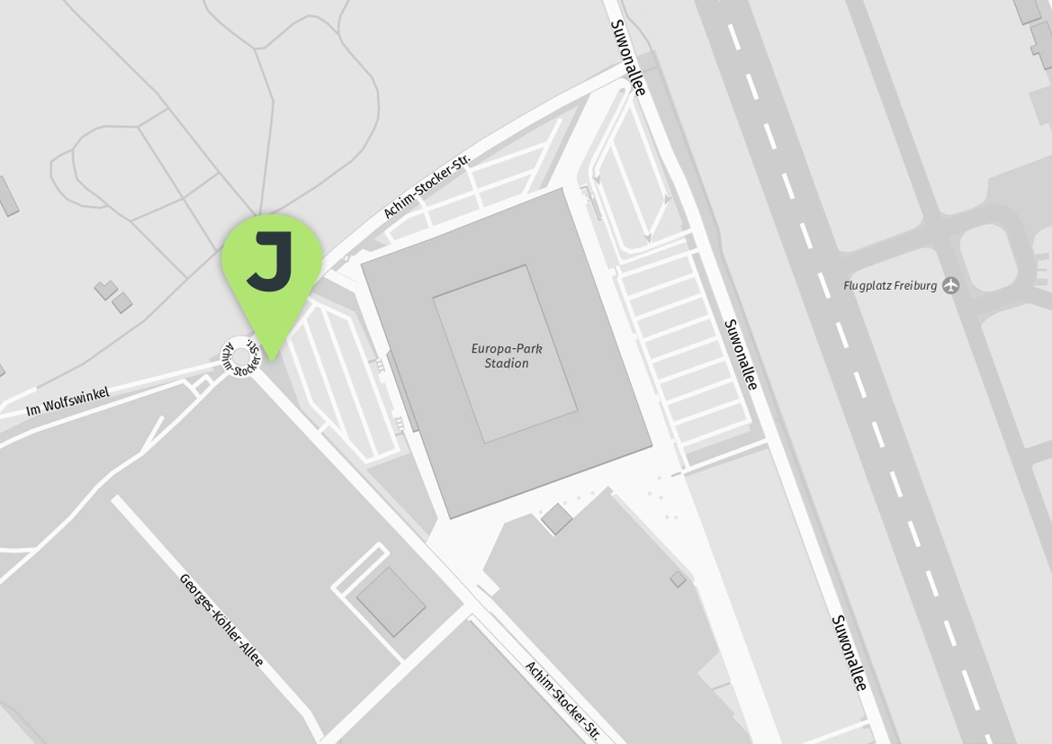 Karte mit Kennzeichnung JobRad Tool-Tower am Europapark Stadion Nord Karte mit Kennzeichnung JobRad Tool-Tower am Europapark Stadion Nord